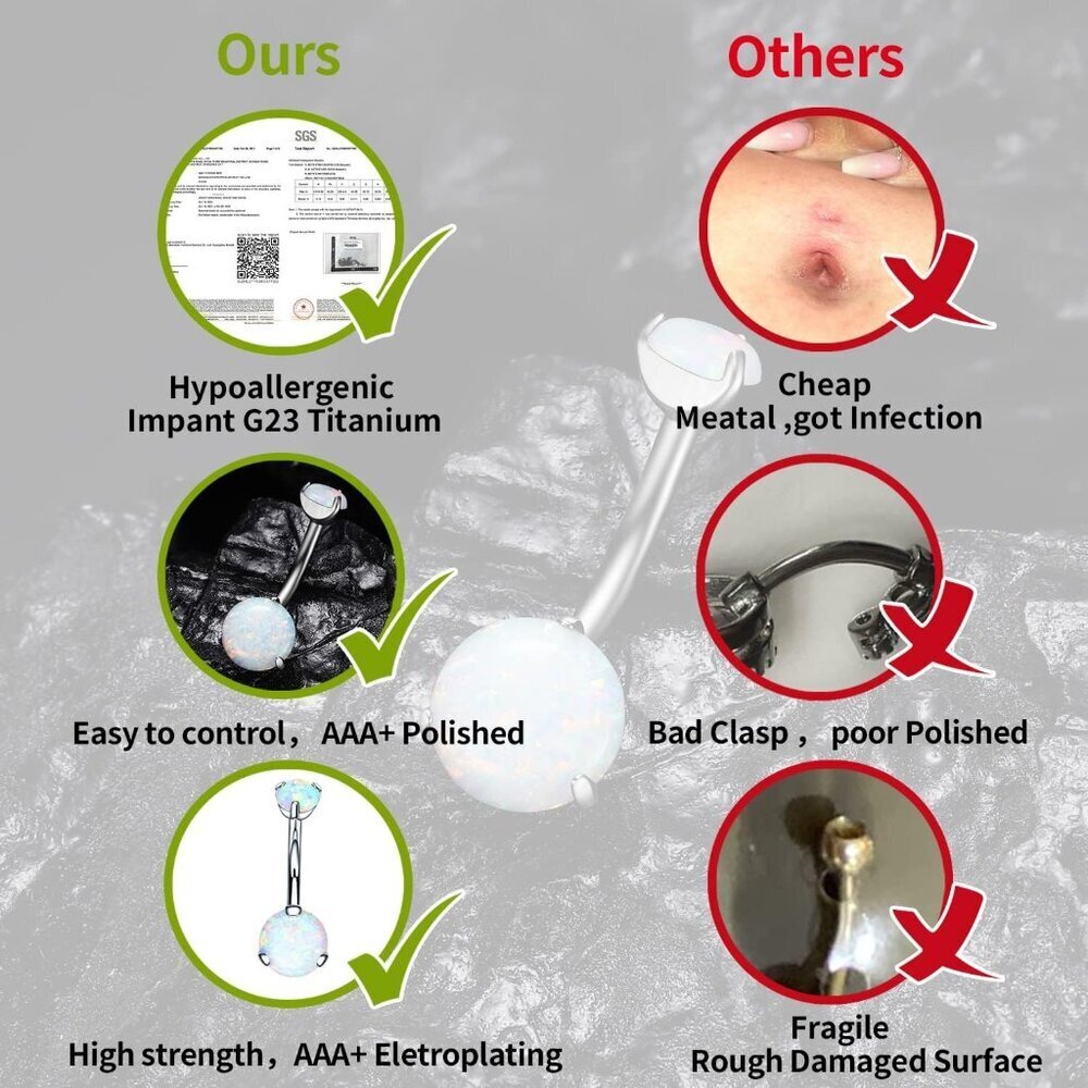 Titanium Belly Button Ring 14g Hypoallergenic Opa… - image 4